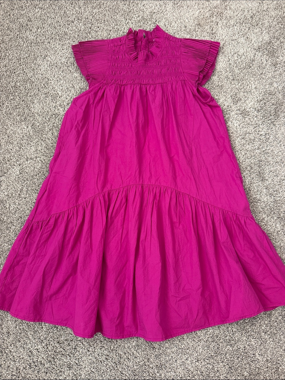 “Love the Label” stunning Magenta Pleated Dress w/ Ruffle collar, XS- $35